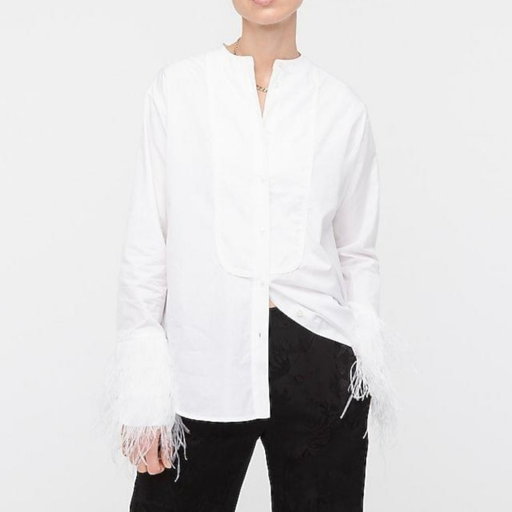 NWT Rare Thomas Mason x J.Crew Tuxedo Tunic Shirt w/ Feathers Cuff Detail 8